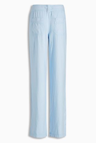 Blue Parallel Leg Linen Blend Trousers